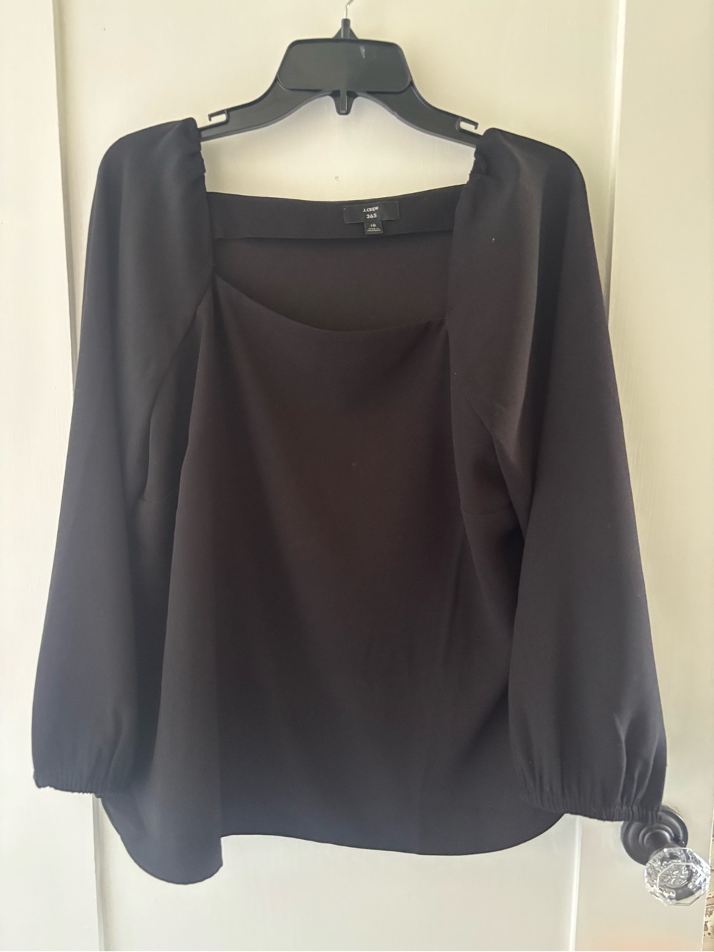 J. Crew Classic Black Square-Neck Blouse with Puff Sleeves—Sz 18